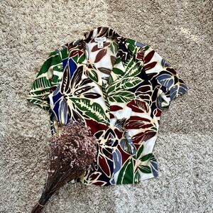 Rachel Zoe Floral Button Up Short Sleeve Shirt Blouse Womens M Floral Flowers